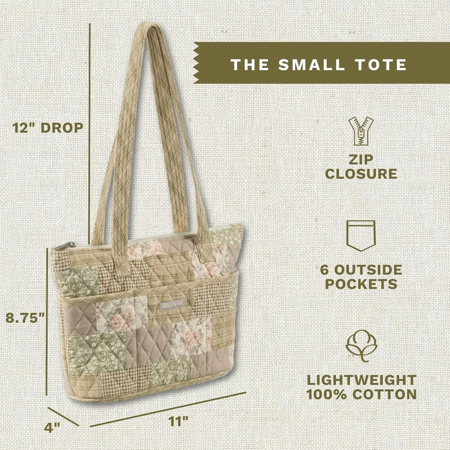 Bella Taylor Small Tote | Lightweight Quilted Fabric Purses for Women