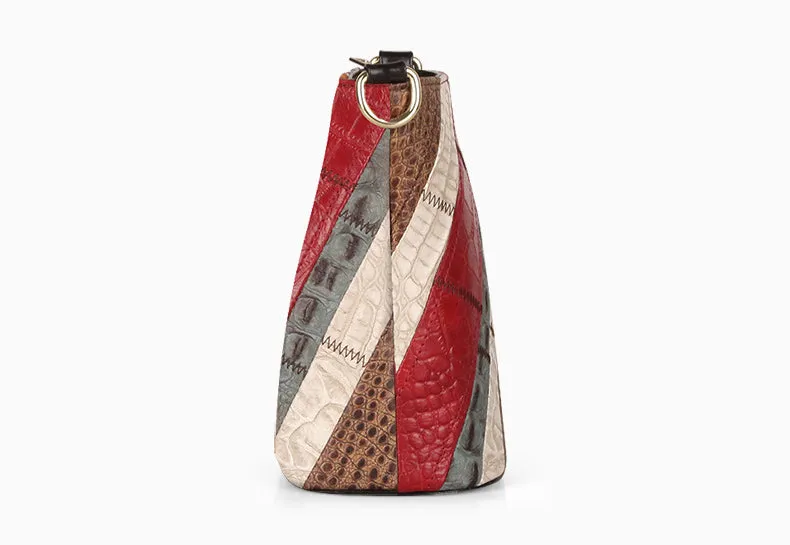 Boho Womens Leather Crossbody Bucket Bag Patchwork Small Shoulder Bags For Women
