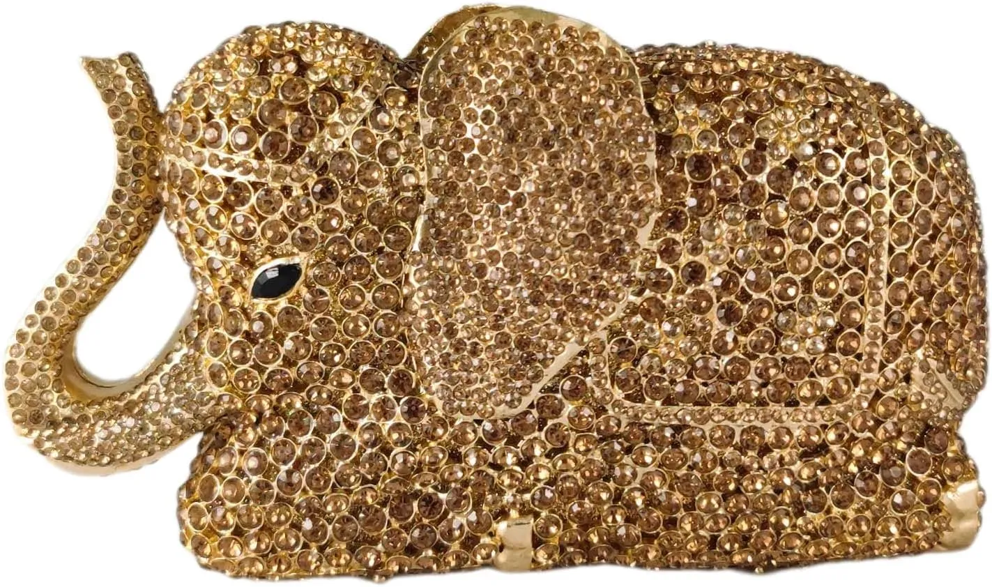 Boutique De FGG Elephant Clutch Purse Women Animal Rhinestone Evening Handbags Bridal Party Prom Crystal Minaudiere Bag,Mini