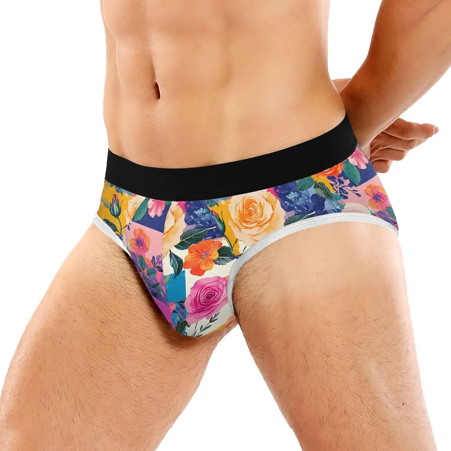 Classic Men's Underwear Briefs Patchwork Grid Colorful Rose Breathable and Soft Comfort Triangle Underwear
