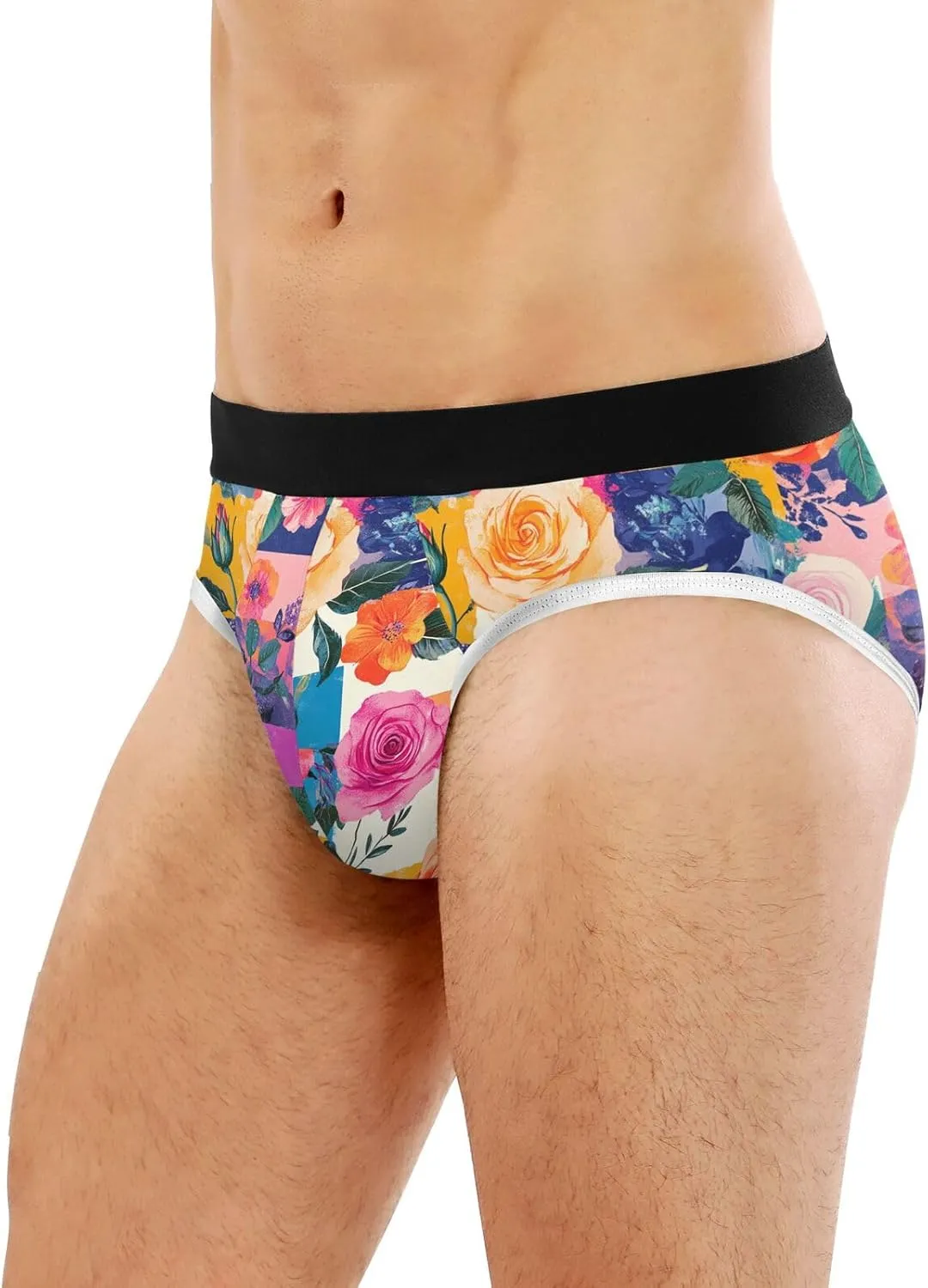 Classic Men's Underwear Briefs Patchwork Grid Colorful Rose Breathable and Soft Comfort Triangle Underwear
