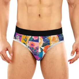 Classic Men's Underwear Briefs Patchwork Grid Colorful Rose Breathable and Soft Comfort Triangle Underwear