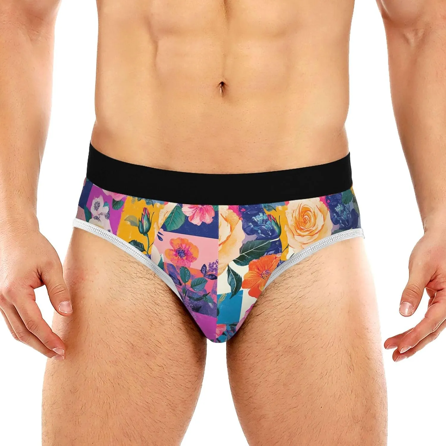 Classic Men's Underwear Briefs Patchwork Grid Colorful Rose Breathable and Soft Comfort Triangle Underwear