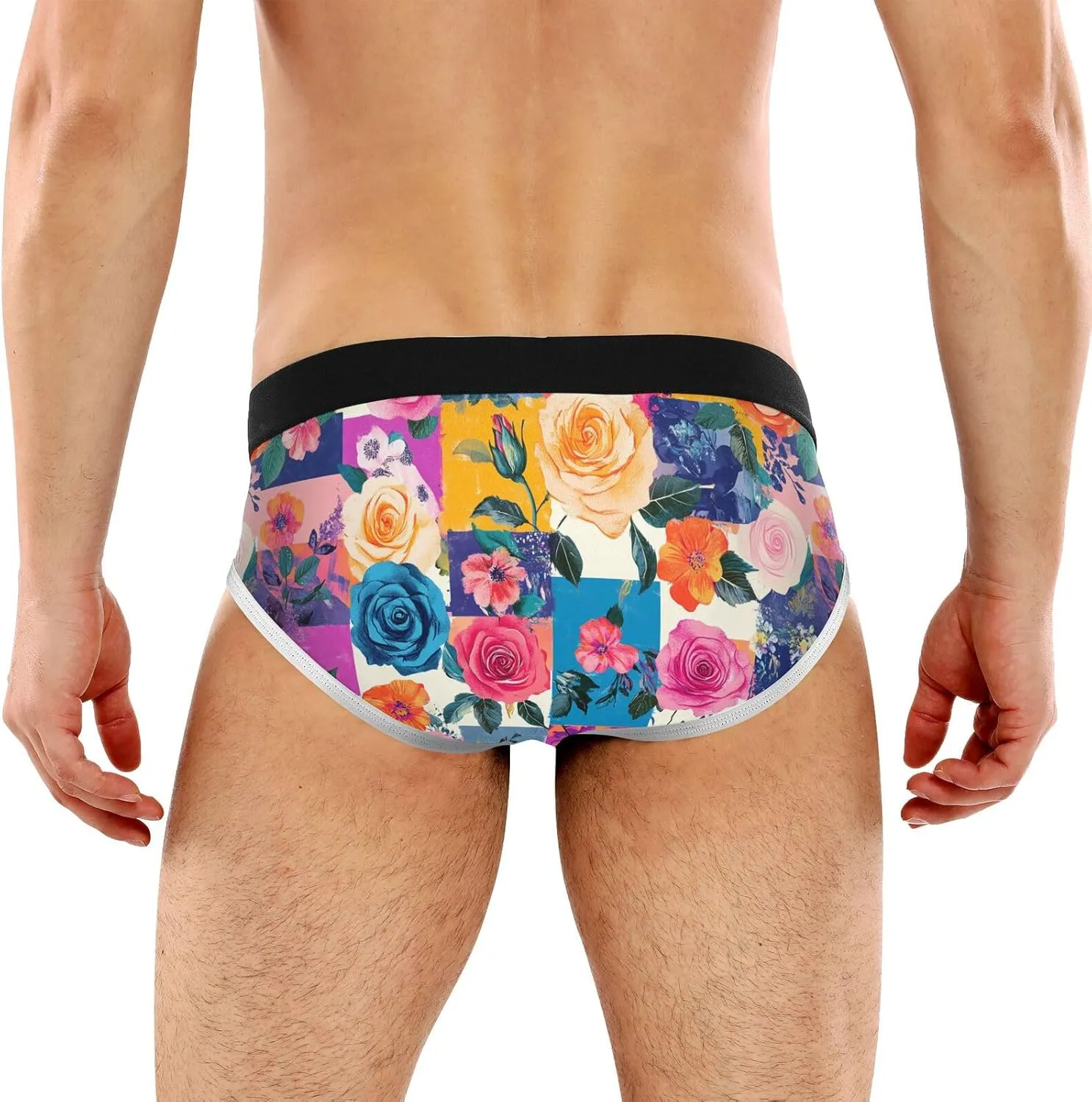Classic Men's Underwear Briefs Patchwork Grid Colorful Rose Breathable and Soft Comfort Triangle Underwear