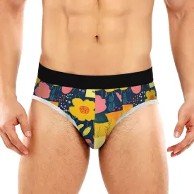 Classic Men's Underwear Briefs Patchwork Grid Flower Wildflower Breathable and Soft Comfort Triangle Underwear