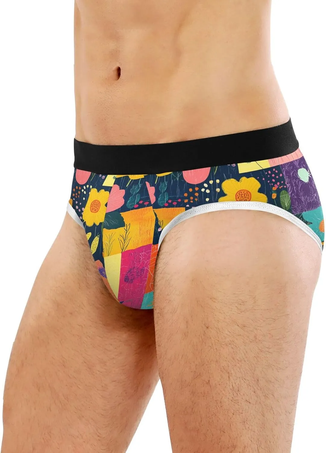 Classic Men's Underwear Briefs Patchwork Grid Flower Wildflower Breathable and Soft Comfort Triangle Underwear