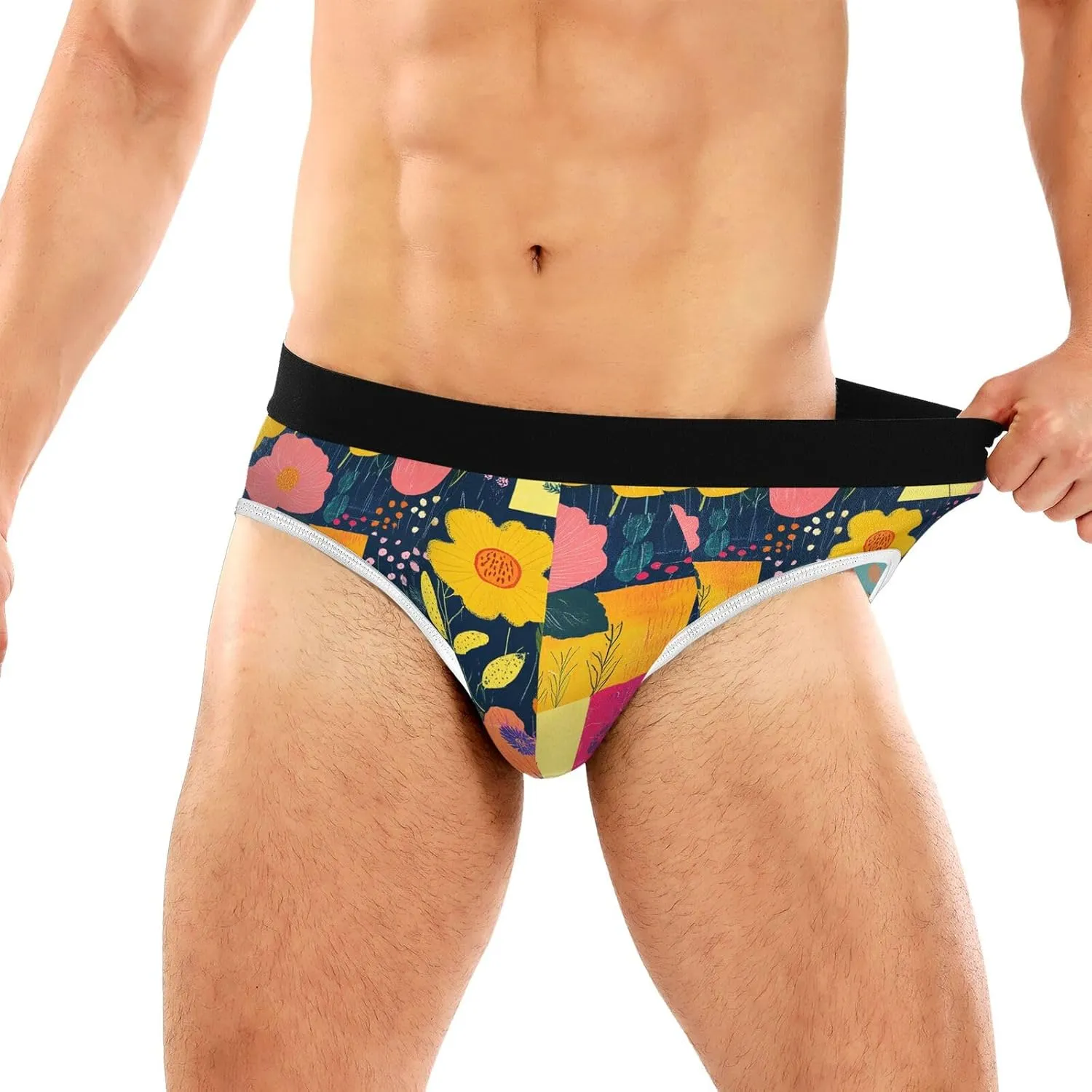 Classic Men's Underwear Briefs Patchwork Grid Flower Wildflower Breathable and Soft Comfort Triangle Underwear