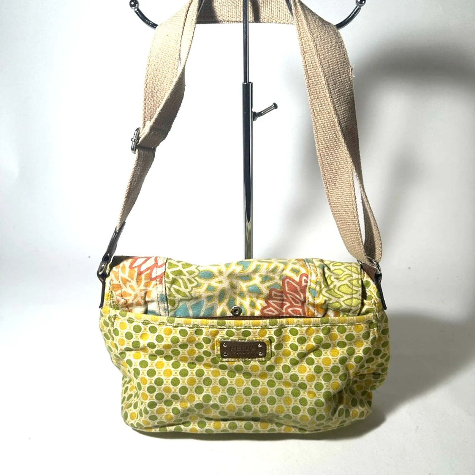 Colorful Yellow and Green Shoulder Bag with Patchwork Design