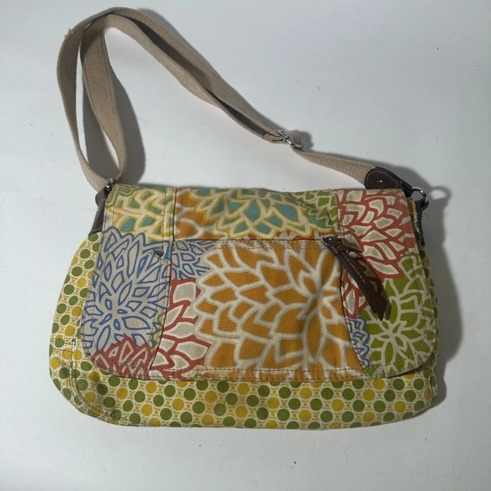 Colorful Yellow and Green Shoulder Bag with Patchwork Design