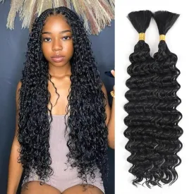 Deep Wave Bulk Hair For Braiding Hair 16inch Wet And Wavy No Weft Quality Synthetic Hair Braiding Extensions For Boho Braids Natural Color 2 Bundles/Pack (Total 150g