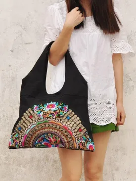 Ethnic Style Simple Embroidery Zipper Shoulder Bag