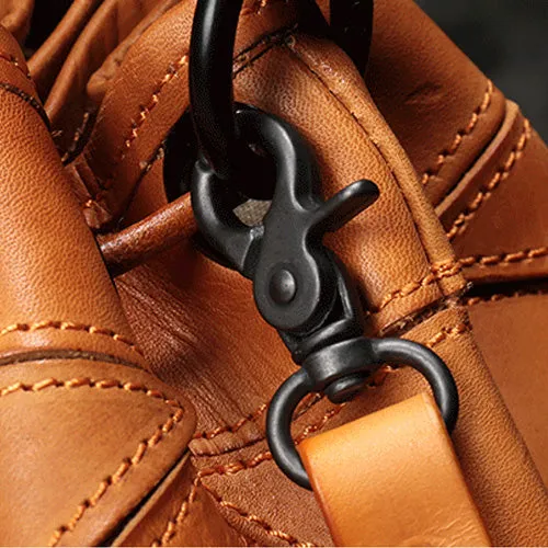 Genuine Leather Patchwork Drawstring Bucket Bag Purse
