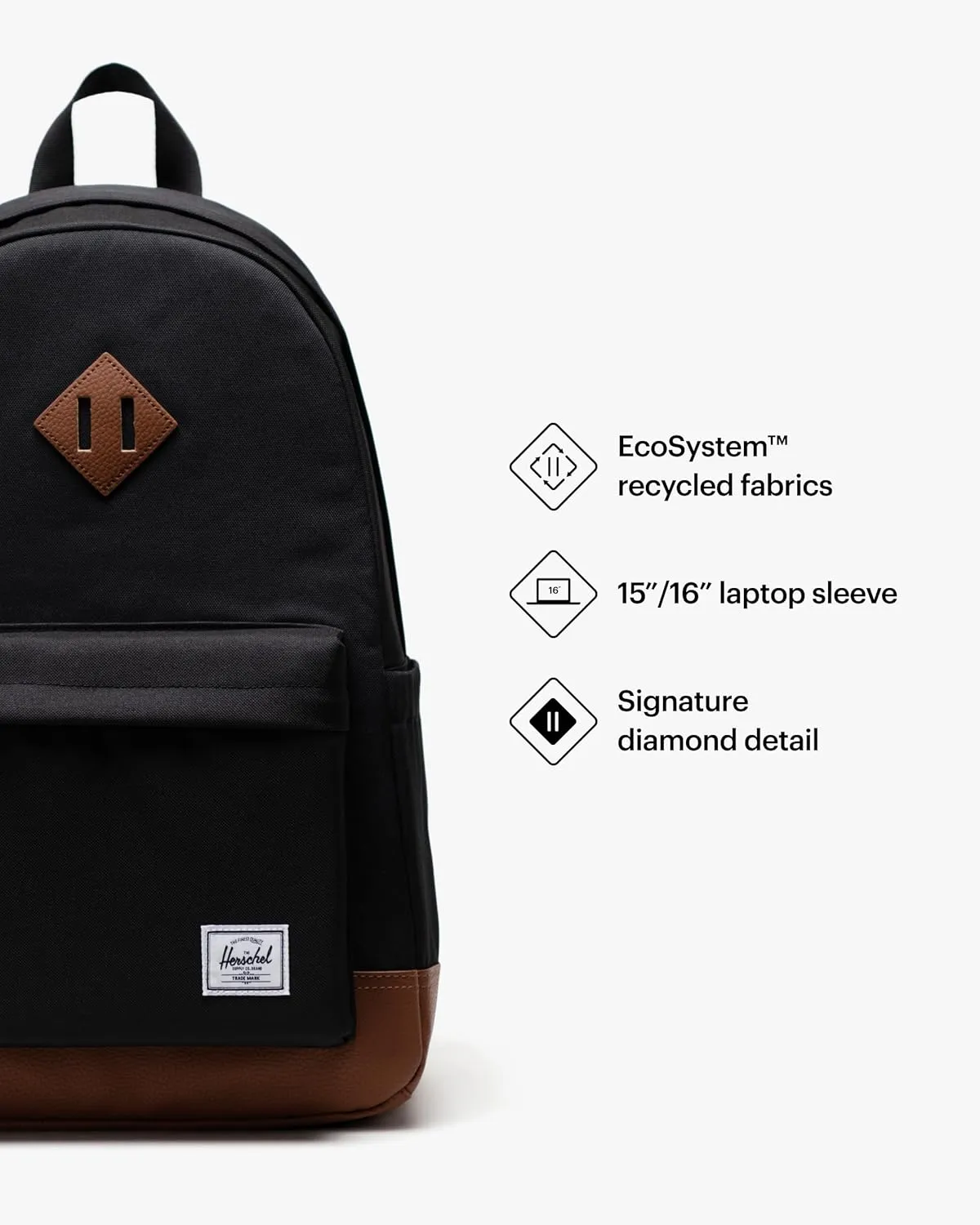 Herschel Supply Co. Heritage Backpack, Black/Tan, Standard-24L