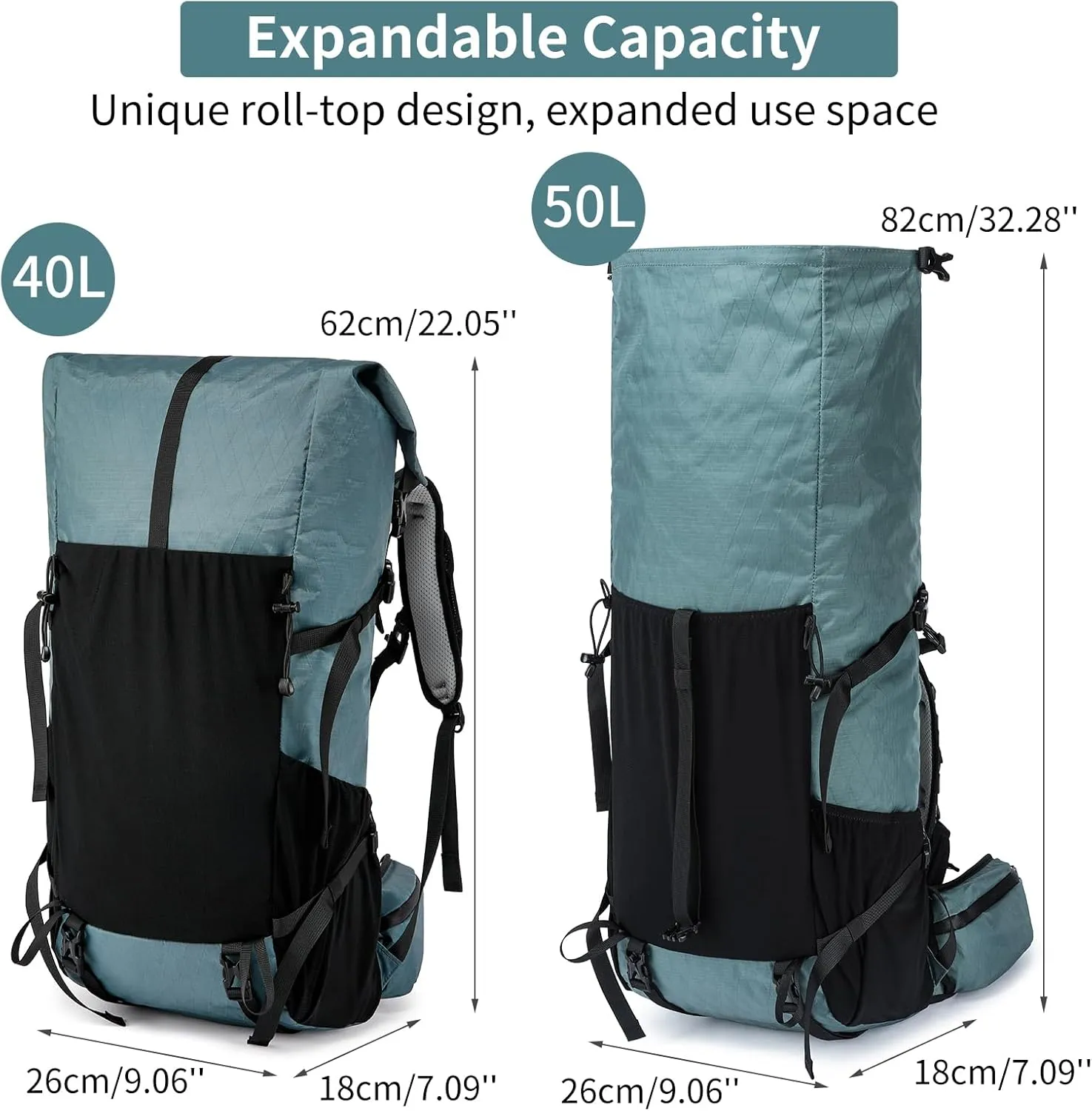 Hiking Backpack,40L to 50L Extra Large Capacity Hiking Bag,Internal Frame Camping Backpack, Upgraded X-PAC Lightweight Sport Daypack Travel Backpack Fit For Mountain Climbing Camping(Grey Green)