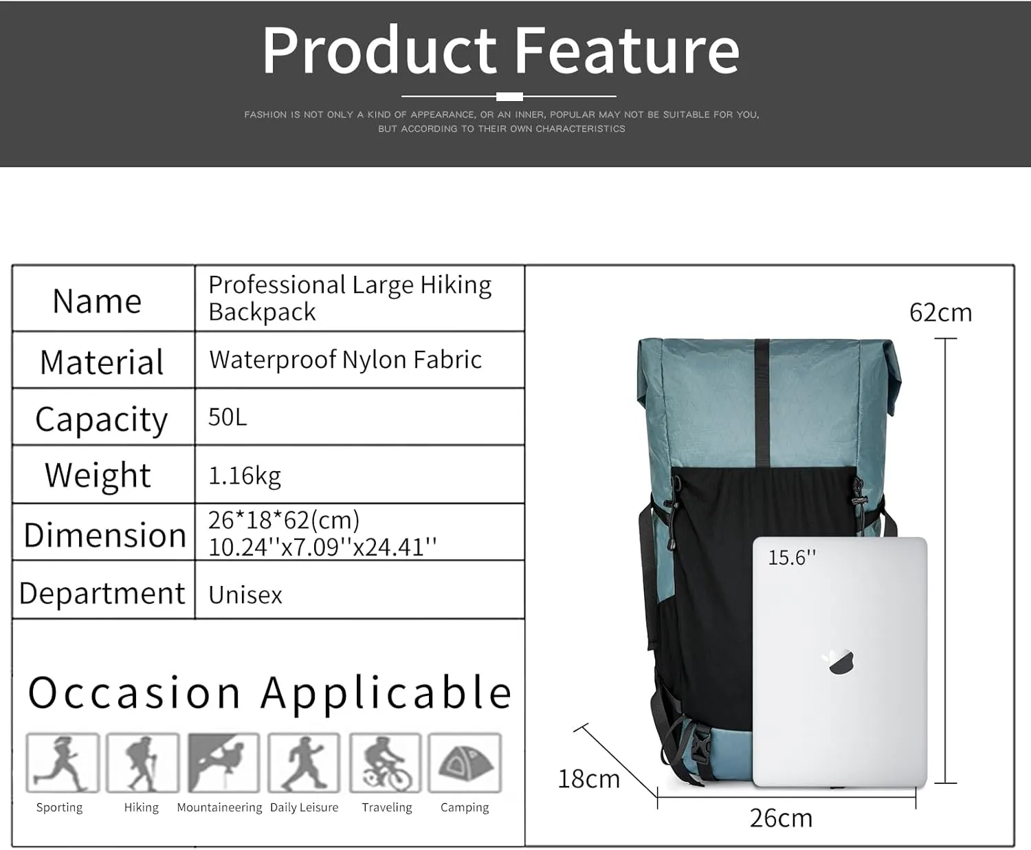 Hiking Backpack,40L to 50L Extra Large Capacity Hiking Bag,Internal Frame Camping Backpack, Upgraded X-PAC Lightweight Sport Daypack Travel Backpack Fit For Mountain Climbing Camping(Grey Green)