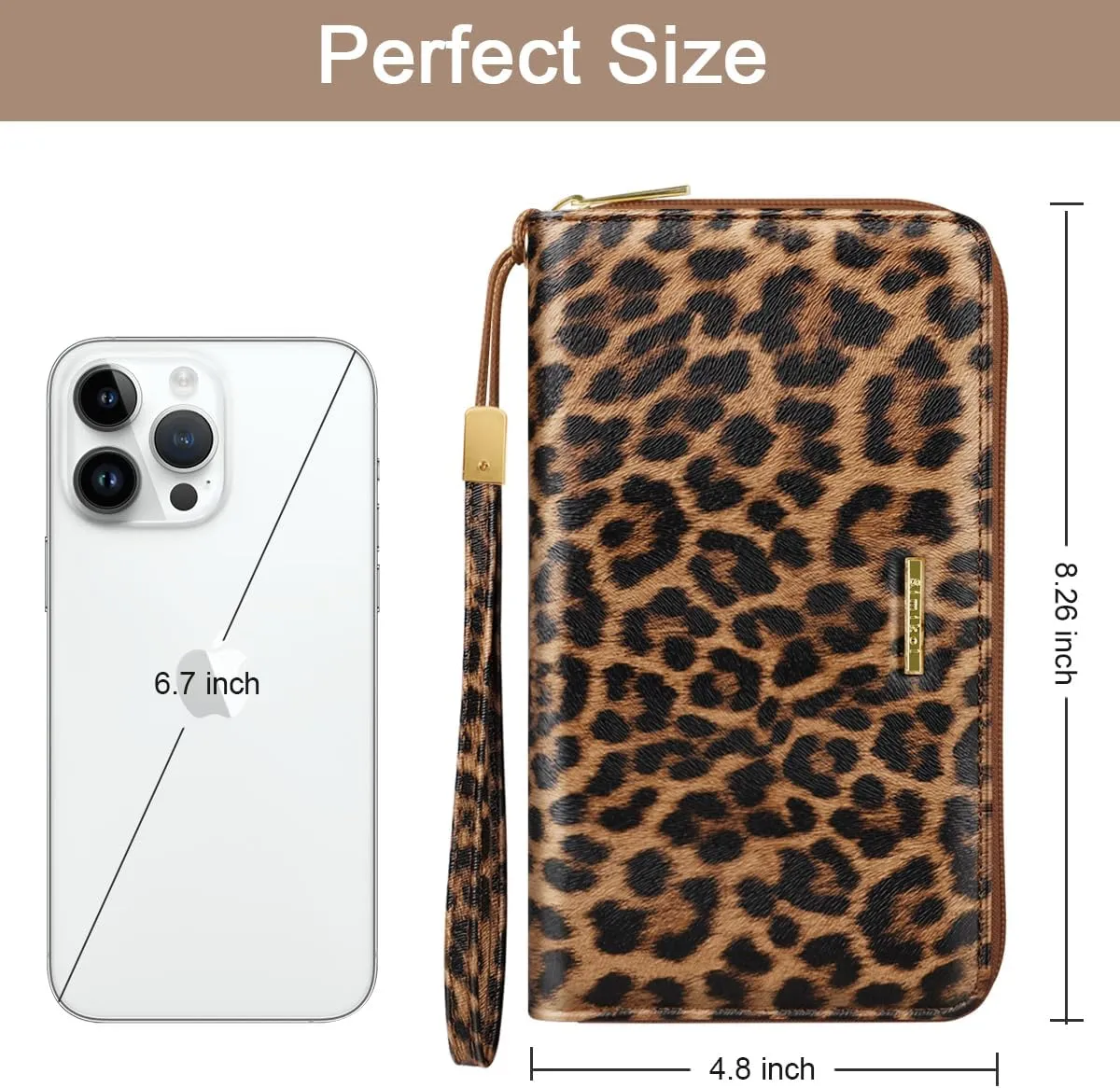 Large Capacity Wallets for Women RFID Blocking Leather Zip Around Phone Purse Ladies Travel Credit Card Clutch with Wristlet, Leopard