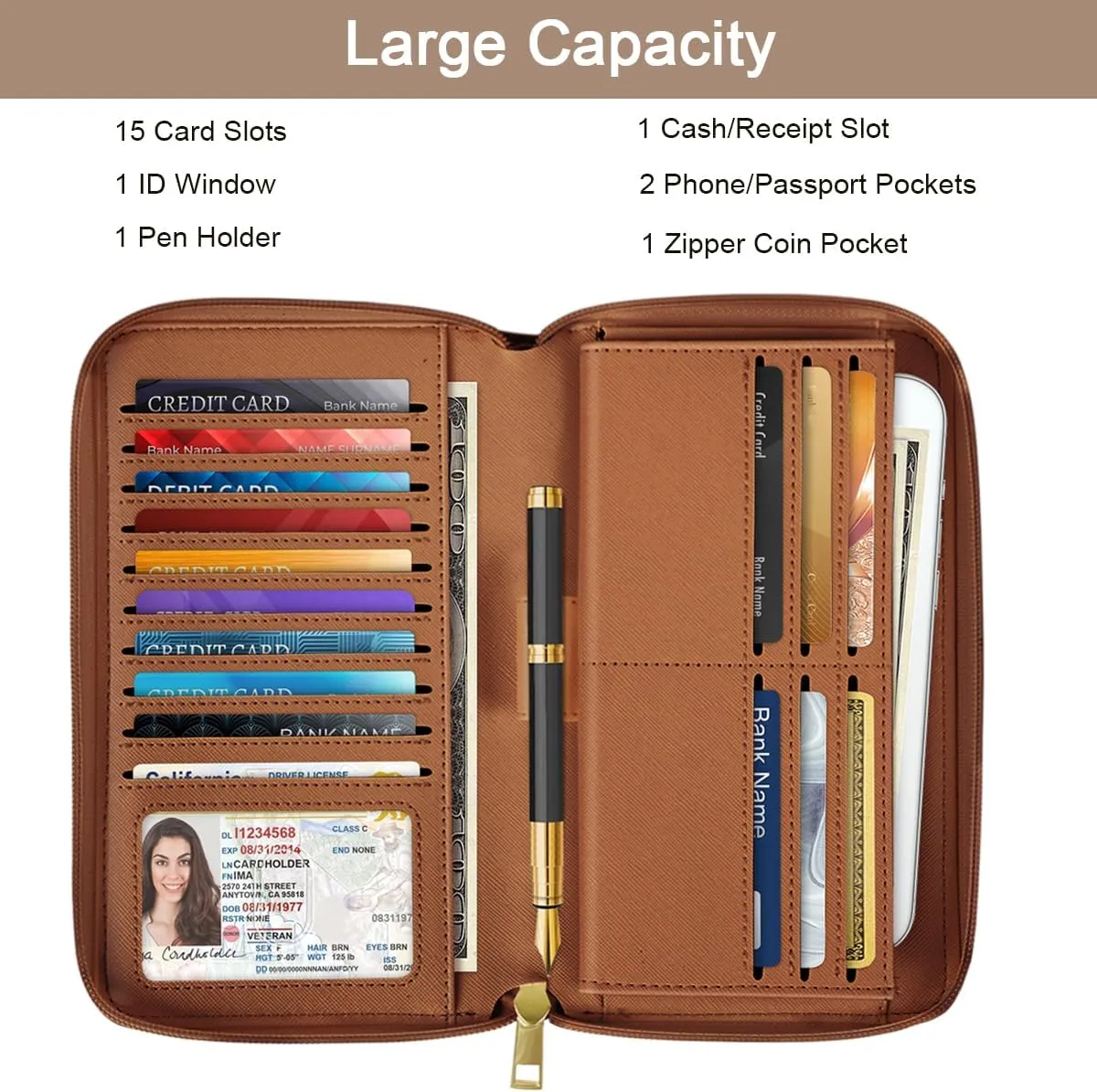 Large Capacity Wallets for Women RFID Blocking Leather Zip Around Phone Purse Ladies Travel Credit Card Clutch with Wristlet, Leopard
