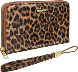 Large Capacity Wallets for Women RFID Blocking Leather Zip Around Phone Purse Ladies Travel Credit Card Clutch with Wristlet, Leopard