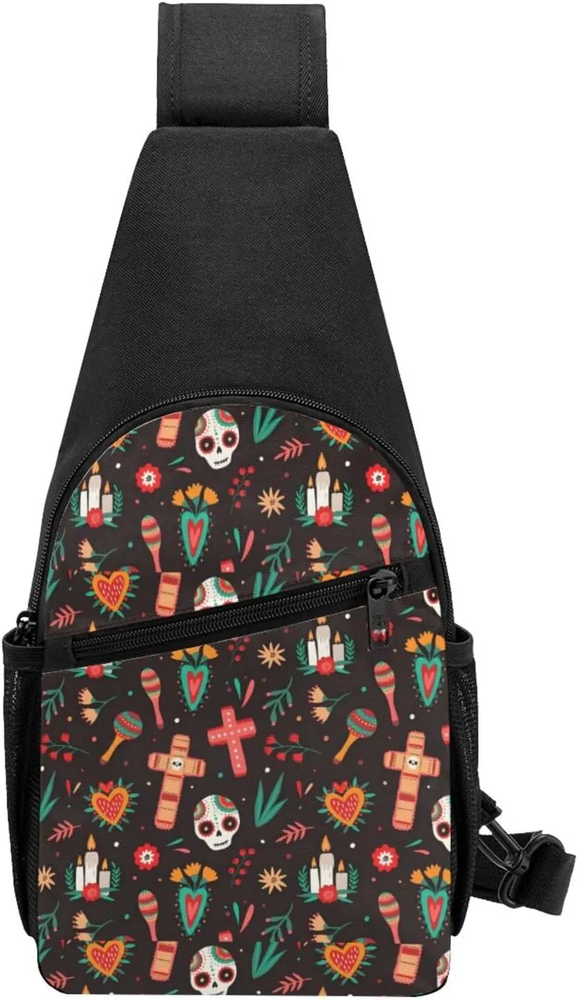 Pattern Of Halloween Day Of The Dead Sugar Skull Adjustable Fanny Pack Waist Bag For Travel Sports