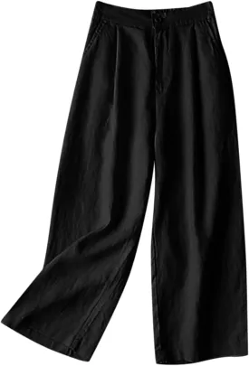 PTOLOCIF Petite Linen Pants for Women Summer Baggy Boho Casual Palazzo Pants Wide Leg Long Lounge Trousers with Pockets