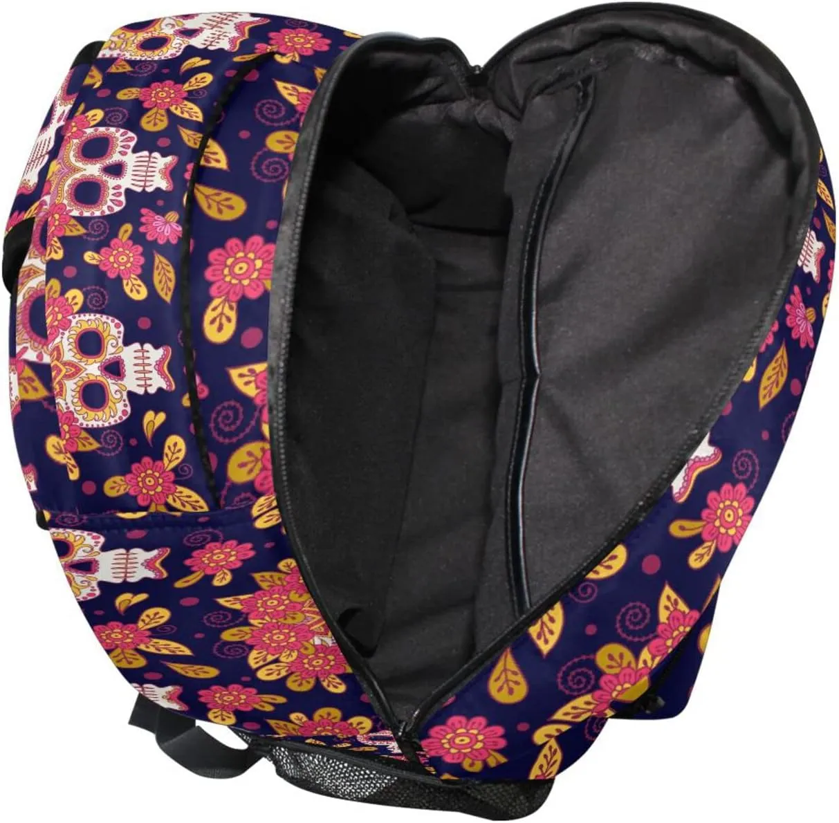 QUGRL Skull Flowers School Backpack for Girls Boys Mexican Day Large Bookbag Laptop Computer Bag Casual Hiking Travel Daypack Backpack Schoolbag for Teens College 16 Inch