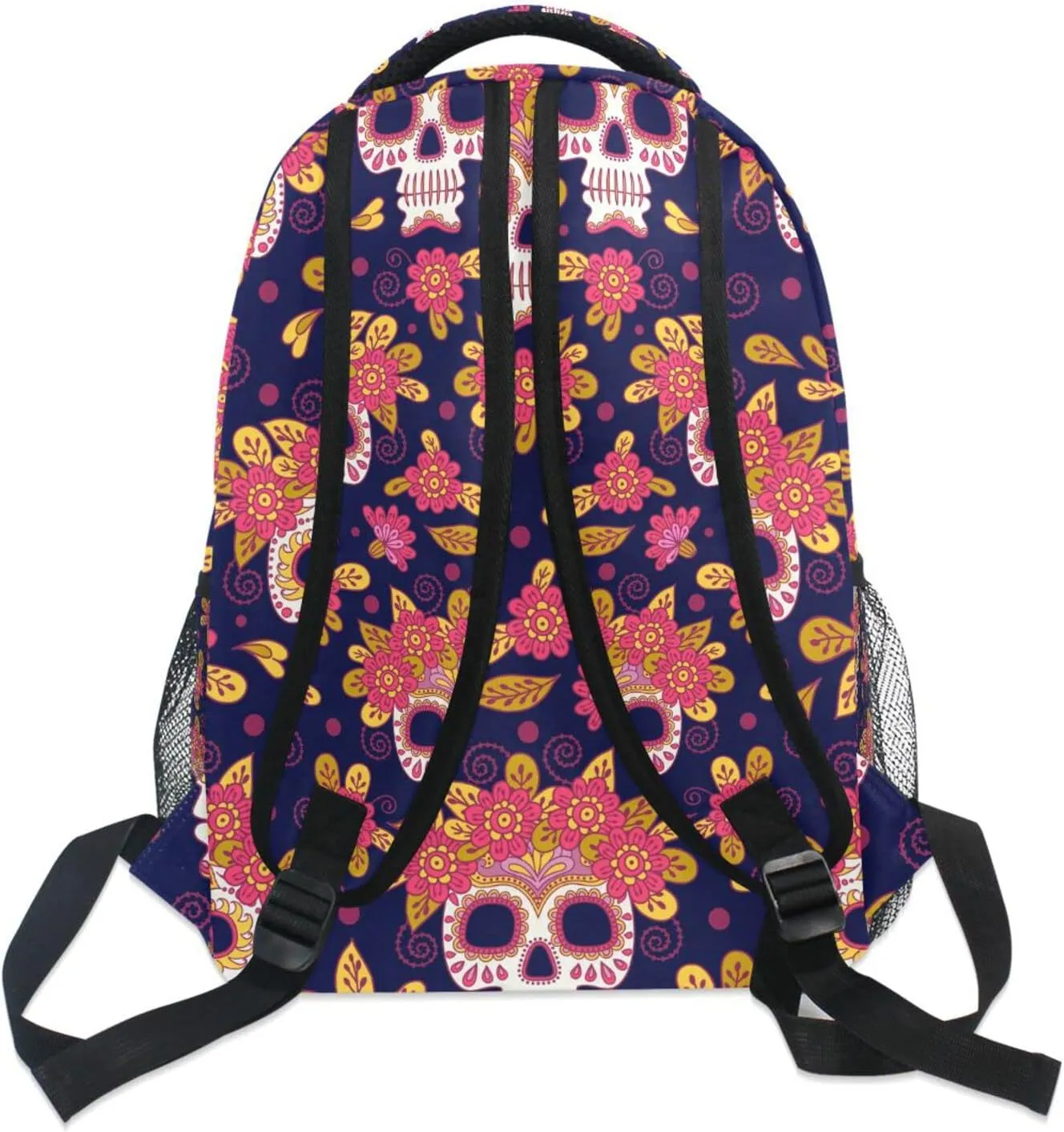 QUGRL Skull Flowers School Backpack for Girls Boys Mexican Day Large Bookbag Laptop Computer Bag Casual Hiking Travel Daypack Backpack Schoolbag for Teens College 16 Inch