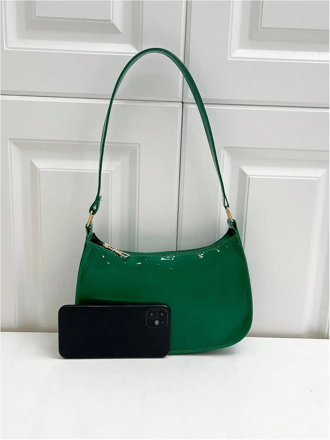 QWINEE Women's PU Leather Zipper Shoulder Bag Casual Clutch Purse Mini Hobo Handbag