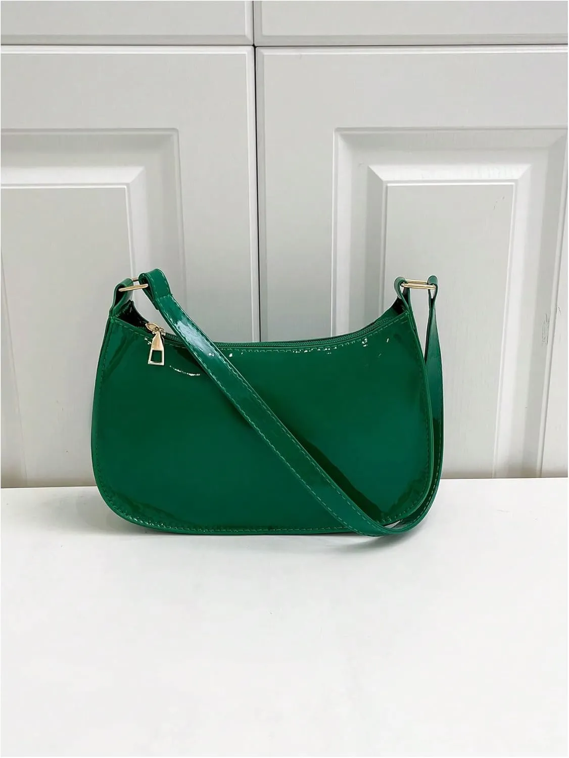 QWINEE Women's PU Leather Zipper Shoulder Bag Casual Clutch Purse Mini Hobo Handbag