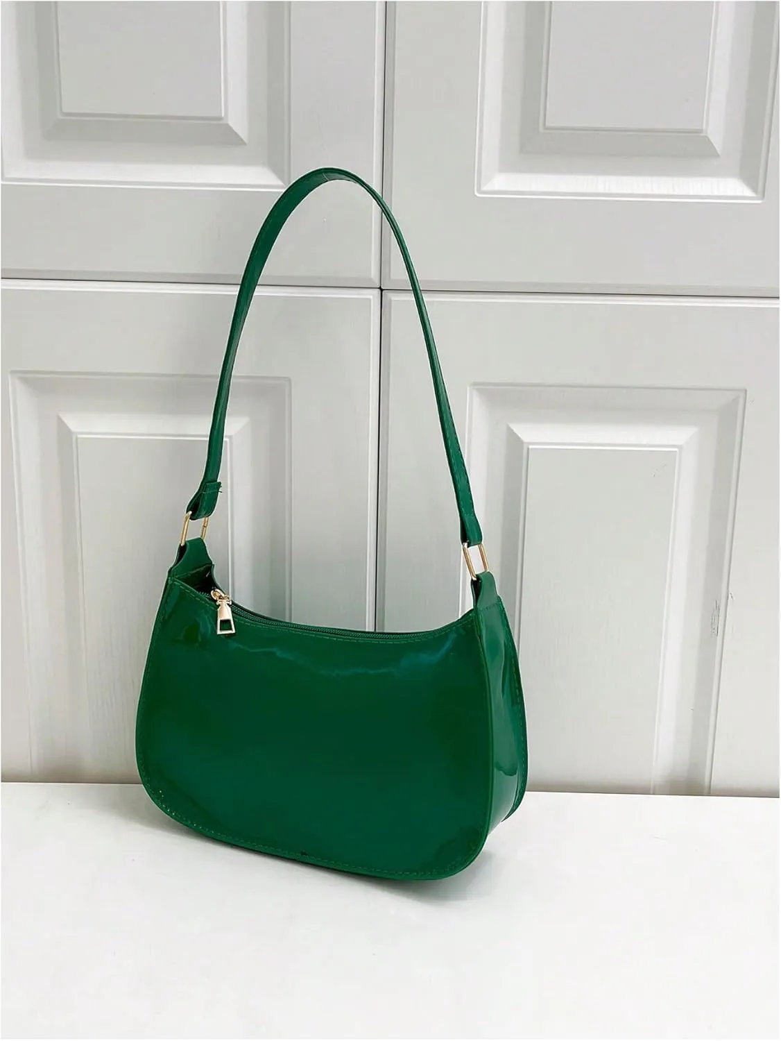 QWINEE Women's PU Leather Zipper Shoulder Bag Casual Clutch Purse Mini Hobo Handbag