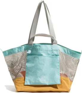 Reversible Mesh Canvas Tote Bag - Two-Tone Patchwork Shoulder Bag, Lightweight & Foldable for Beach, Gym, Travel