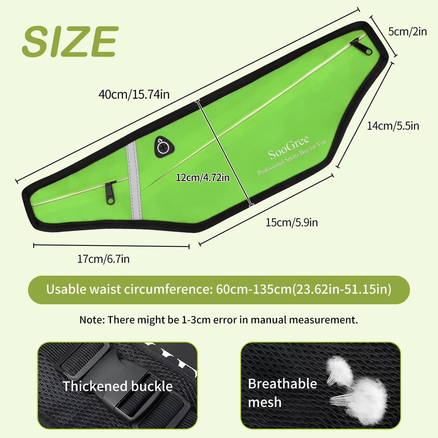 Slim Running Belt Fanny Packs for Women Men,Water Bottle Holder Hydration Fanny Pouch,Waterproof Sport Waist Pack with Reflective Strip,Runner Belt Bag for Running Cycling Camping Gym (Green)