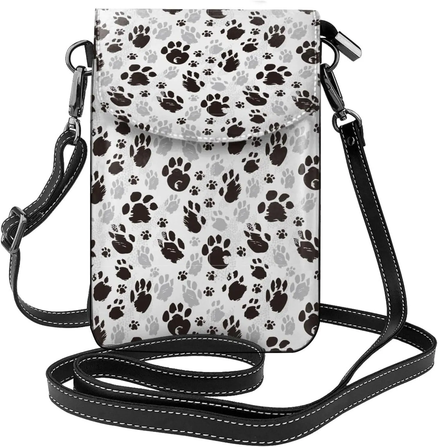 Traces of Animals Print Small Crossbody Bags for Women Leather Cell Phone Purses Mini Leather Shoulder Handbag Adjustable Strap