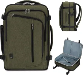 WANDF Expandable 17 Inch Laptop Travel Backpack For Spirit Airlines Personal Item Bag 18x14x8 with Wet Pocket for Men Women (Army Green)