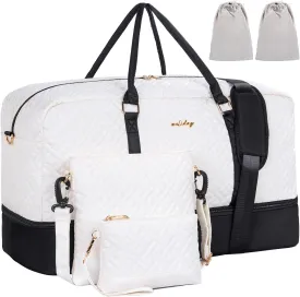 Weekender Bag for Women, 5 Pcs Set Carry on Overnight Bag, 23" Travel Duffel Bag with Waterproof Shoe Compartment