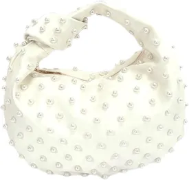 Women Pearl Studded Satin Evening Clutch Top Handle Soft Clutch Bag Party Wedding Elegant Prom Purse