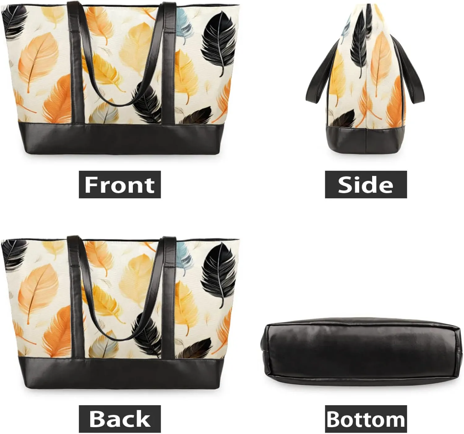 Women Tote Bag with Zipper, Shopper Handbag Travel Purse, PU Leather Laptop Tote Bags