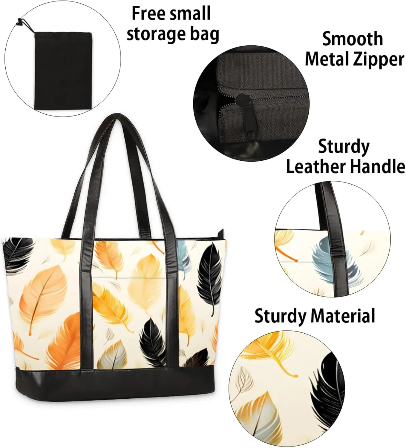 Women Tote Bag with Zipper, Shopper Handbag Travel Purse, PU Leather Laptop Tote Bags