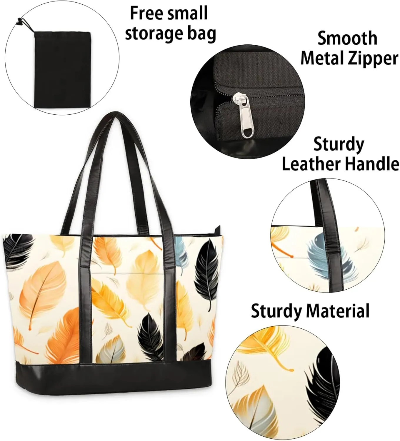 Women Tote Bag with Zipper, Shopper Handbag Travel Purse, PU Leather Laptop Tote Bags
