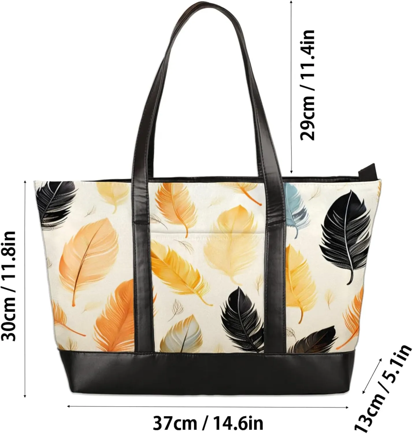 Women Tote Bag with Zipper, Shopper Handbag Travel Purse, PU Leather Laptop Tote Bags
