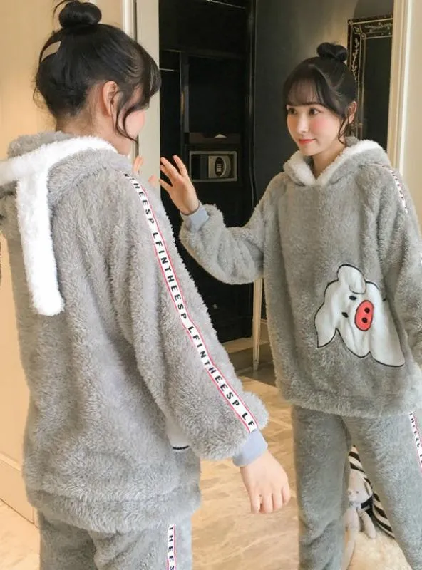 WOMEN WHITE PIG PYJAMAS SUIT NIGHTWEAR